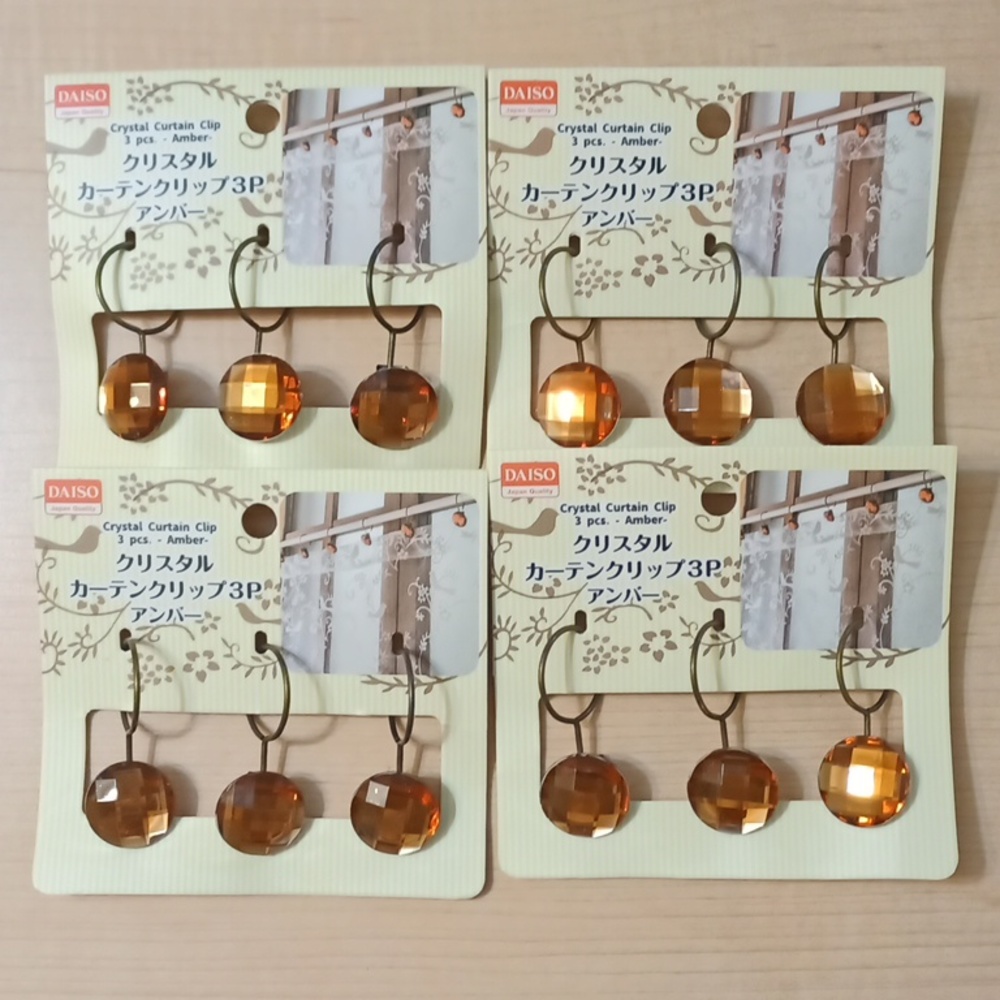 *2/$10* 4 x 3 pcs Crystal Window Curtain Clip Amber Shower